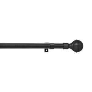 16–19mm Expanding Steel Curtain Rod (1.2m–2.1m) with Plastic Ball Finials Black