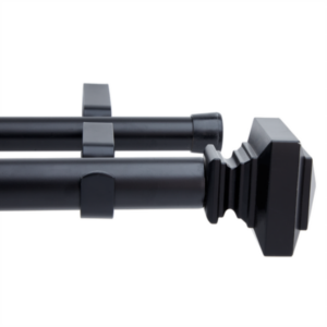 22/25mm Front & 16/19mm Back Expanding Steel Curtain Rod Set Black (1.6m - 3.0m)